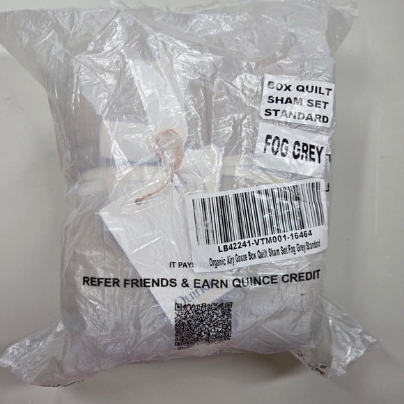 NWT QUINCE Organic Airy Gauze Box Quilt Sham Set Standard Fog Grey 3514 - Picture 6 of 10